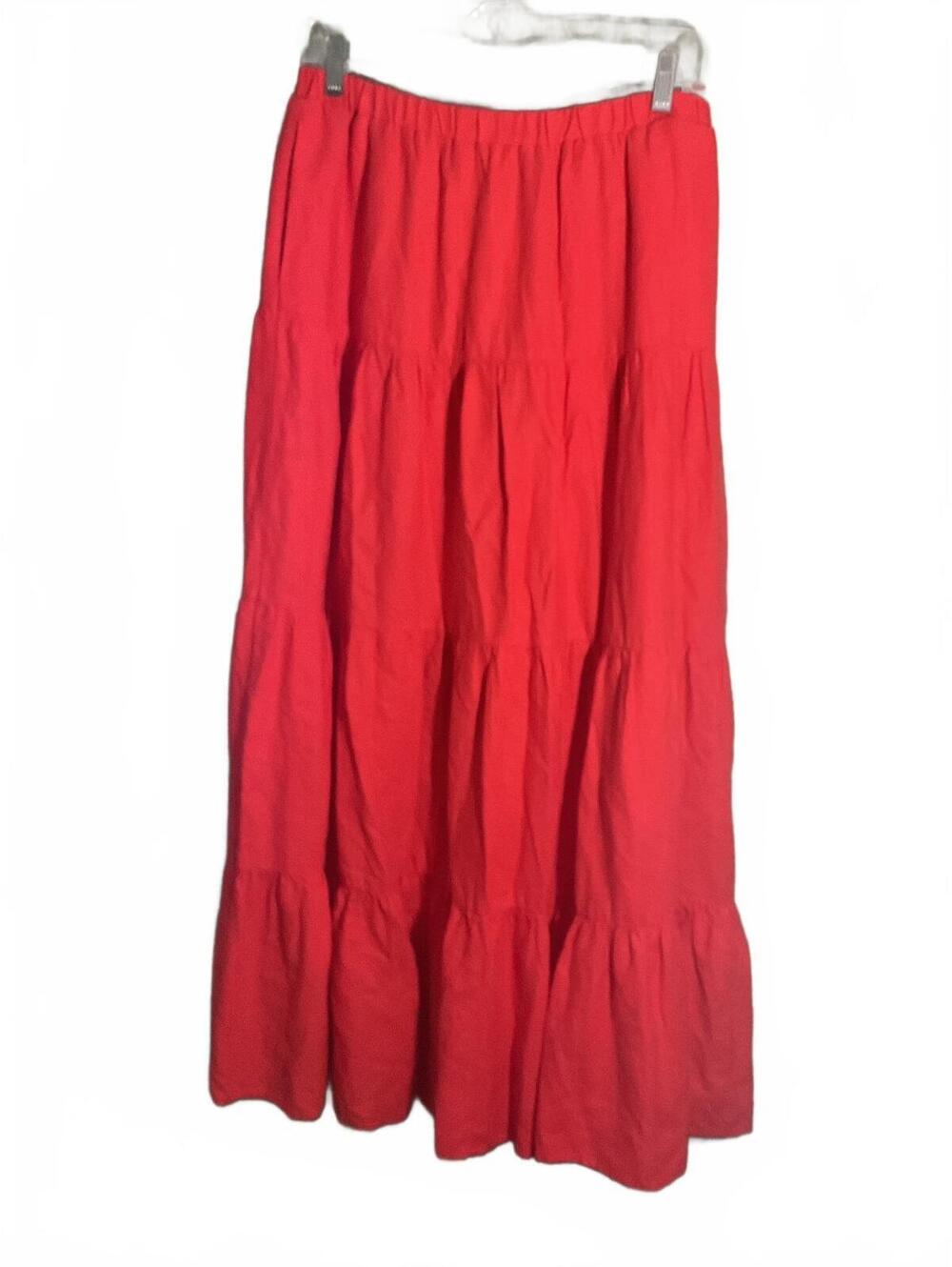 Laura Ashley Red Tiered Maxi Skirt with Elastic Waist, Size Medium
